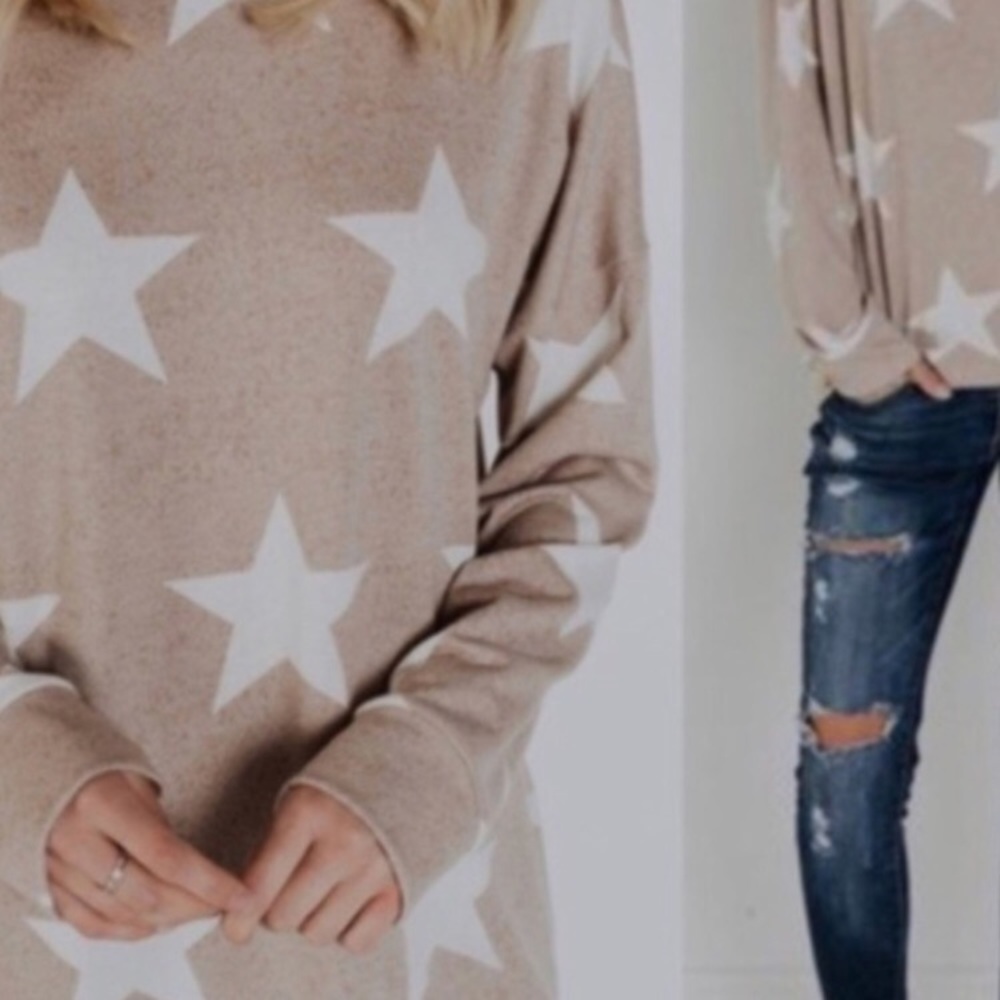 Stars Tan Banded Long Sleeve Top! NEW! - Picture 7 of 10
